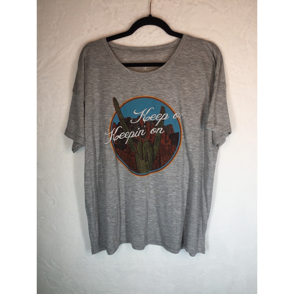 Life ClothingGray Womens Graphic T-Shirt Keep On Keepin On Cactus Desert Scene